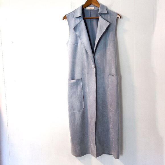 Solitaire by Anthropologie Sleeveless Long Faux Suede Jacket Size Medium in Tan - Picture 2 of 9